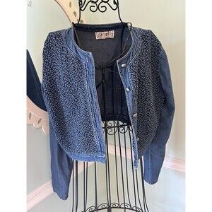 VTG 80s D.Frank quilted denim bolero jacket‎ metallic size 8 Crop